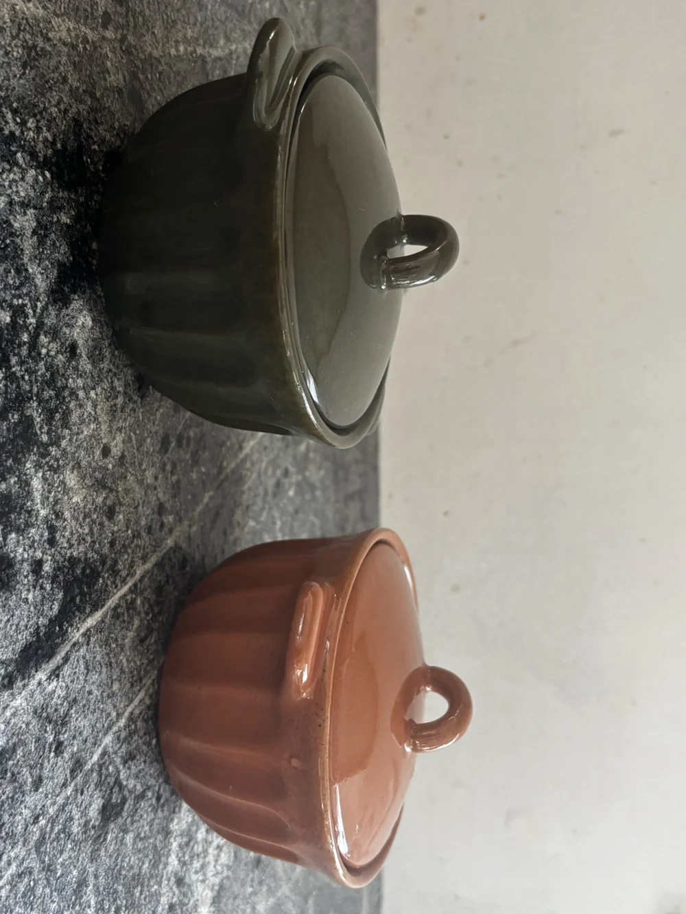 Hearth & Hand mini Ceramic Lidded Bowls in Olive Green & Terracotta